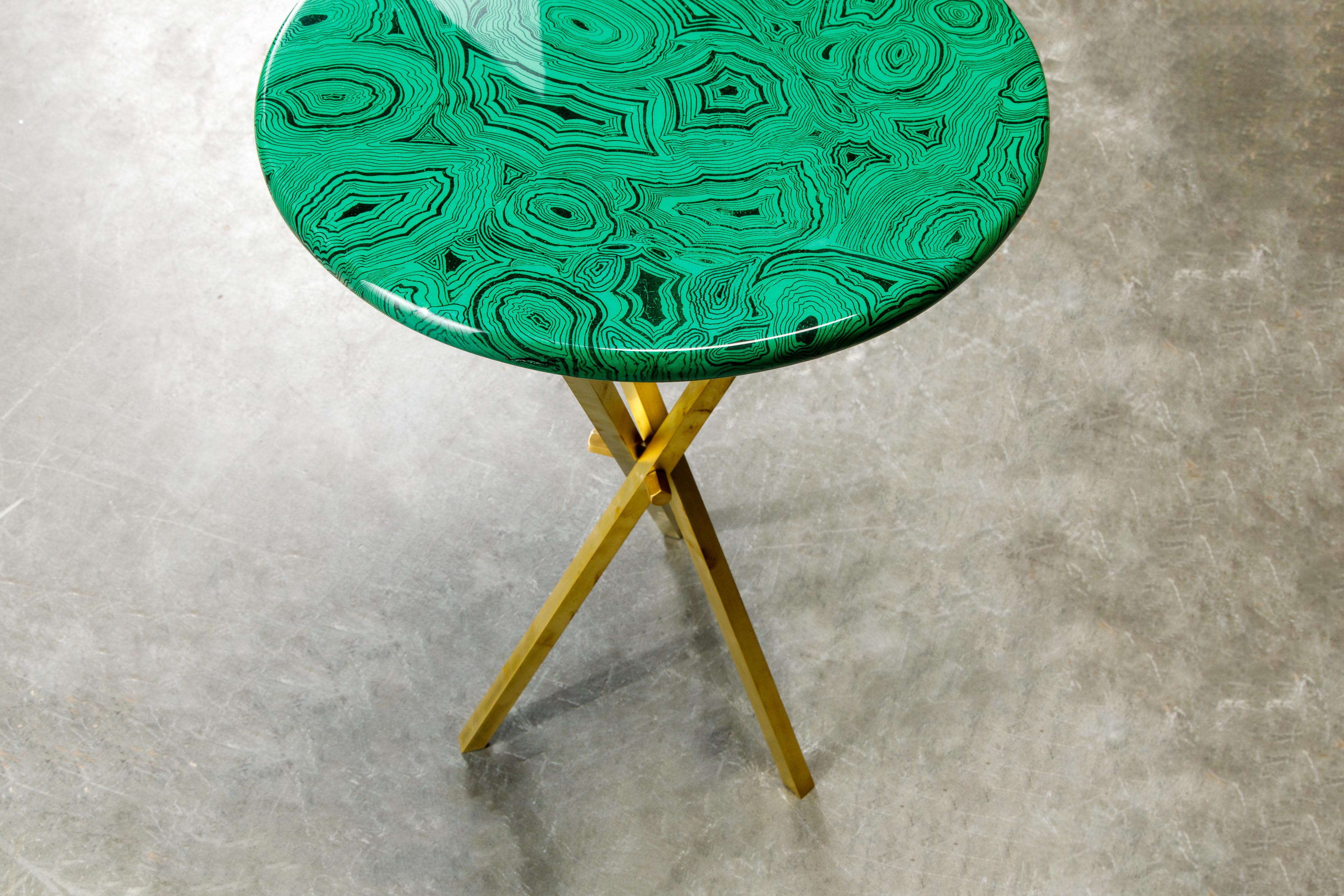 'Malachite' and Brass Side Table by Piero Fornasetti, circa 1970s, Signed  1