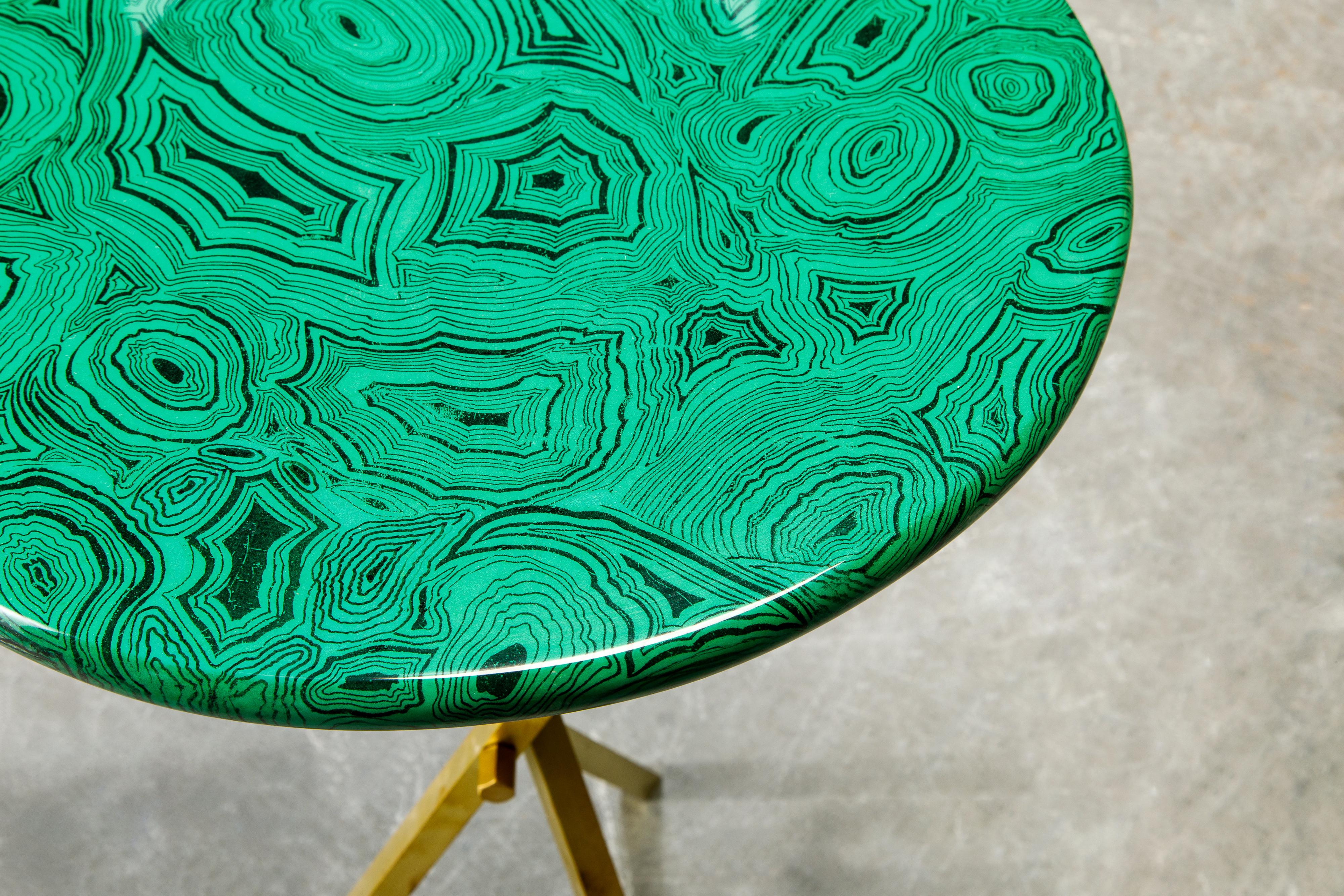 'Malachite' and Brass Side Table by Piero Fornasetti, circa 1970s, Signed  2