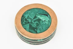 Vintage Malachite and Bronze Round Two Part Box Desk Accessory