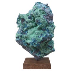 Malachite and Chrysocolla, rough from Congo on wooden stand
