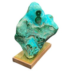 Malachite and Chrysocolle Natural Stone Mounted on a Base Wood