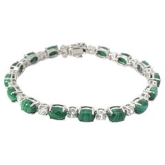 Malachite and Cubic Zirconia Sterling Silver Tennis Bracelet Gift for Girlfriend
