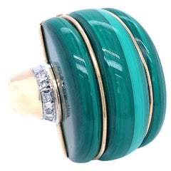 Bague en or jaune 14K, malachite et diamant