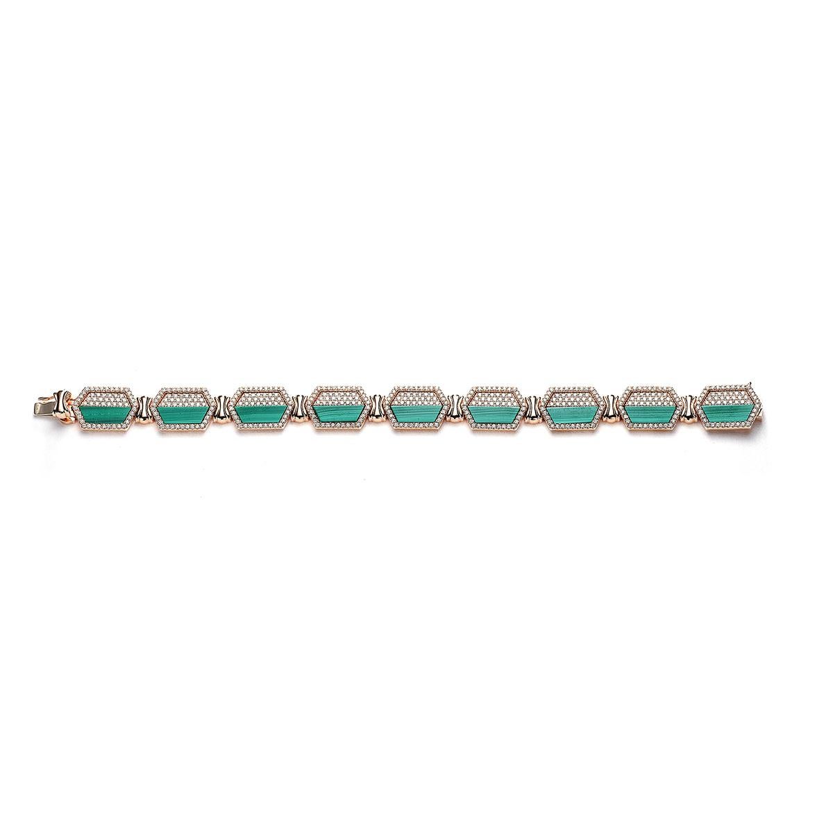 Pulsera de malaquita y diamantes Corte redondo en venta