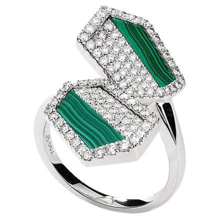 Malachite and Diamond Gold Ring For Sale