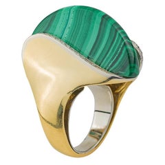 Malachite and Diamond Modernist Ring