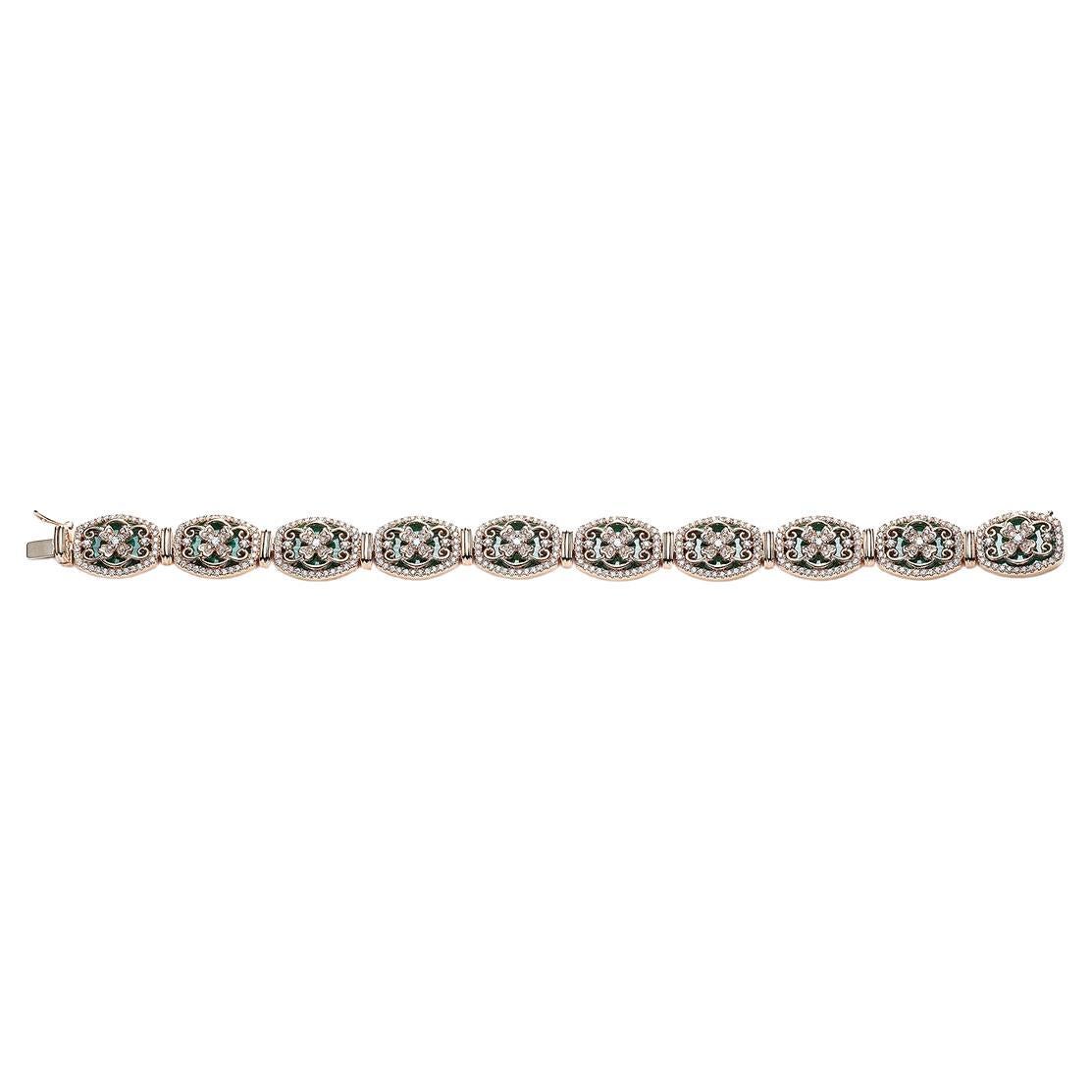 Bracelet en or rose avec malachite et diamants