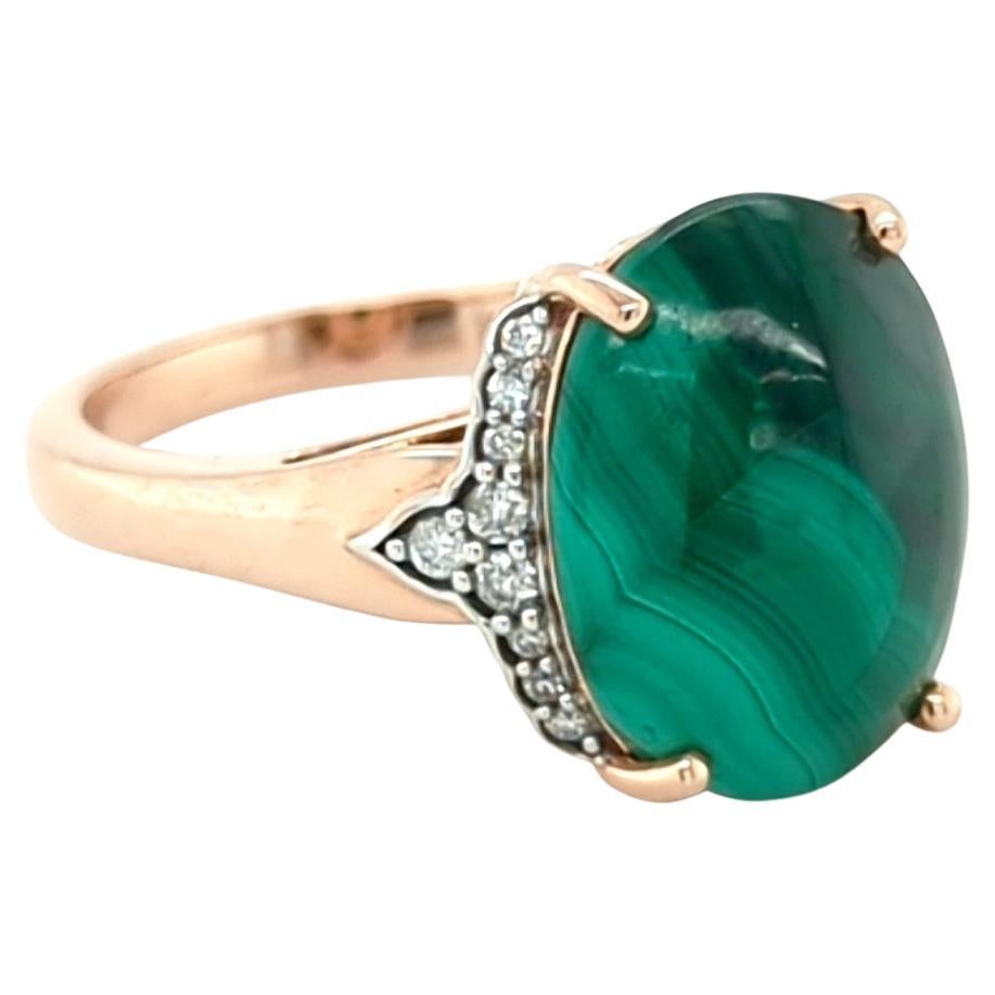 Malachite and Diamond Ring in 14kt Rose Gold For Sale