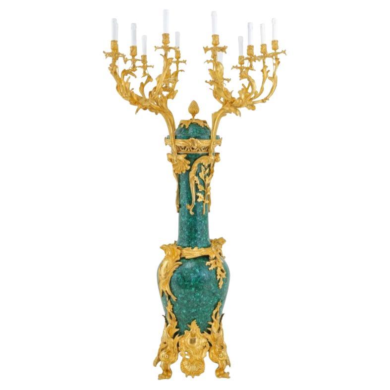 Malachite and gilded brass vase-candelabra