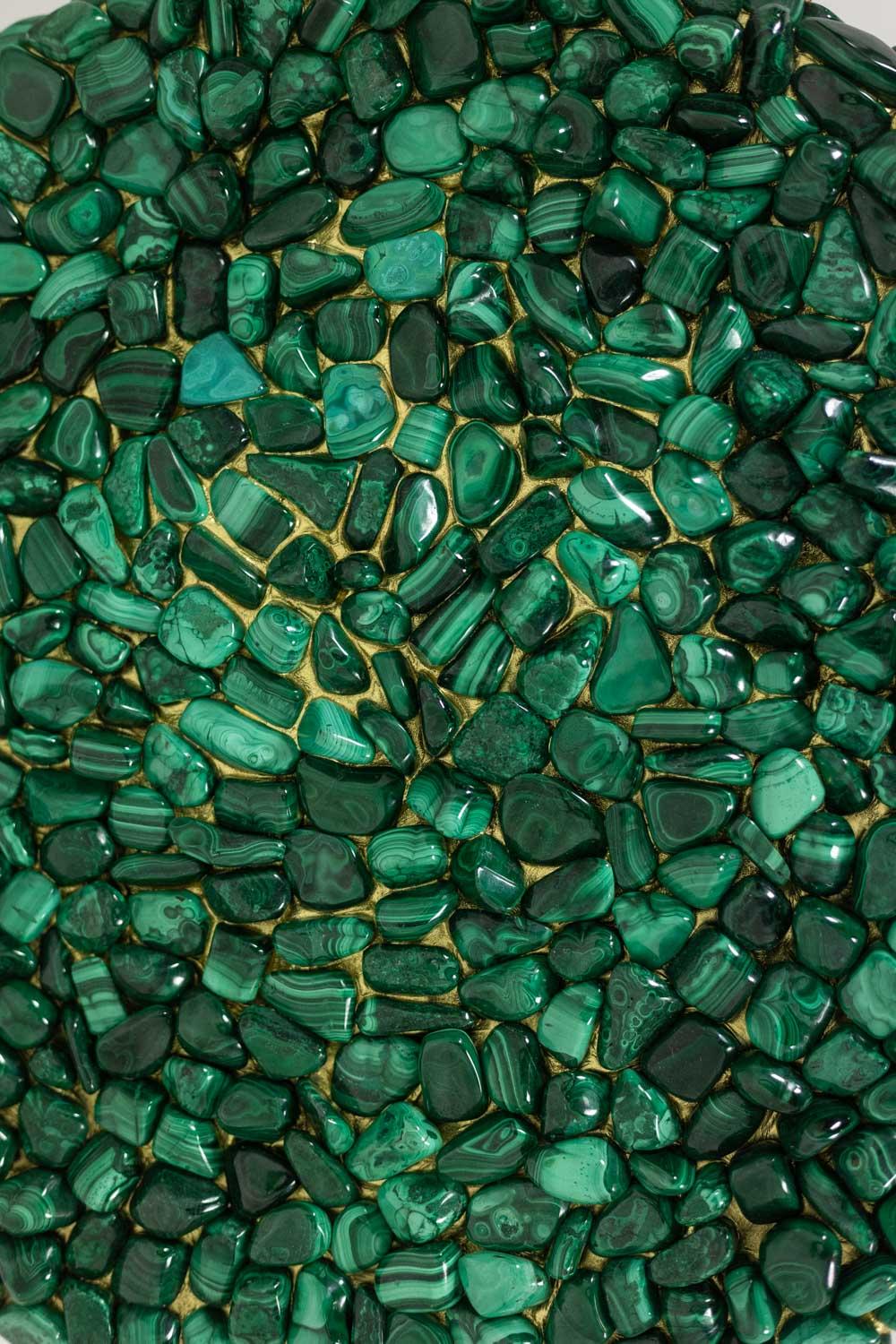 French Malachite and gilded steel pedestal table. Contemporary work. For Sale