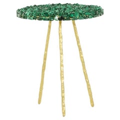 Malachite and gilded steel pedestal table. Contemporary work.