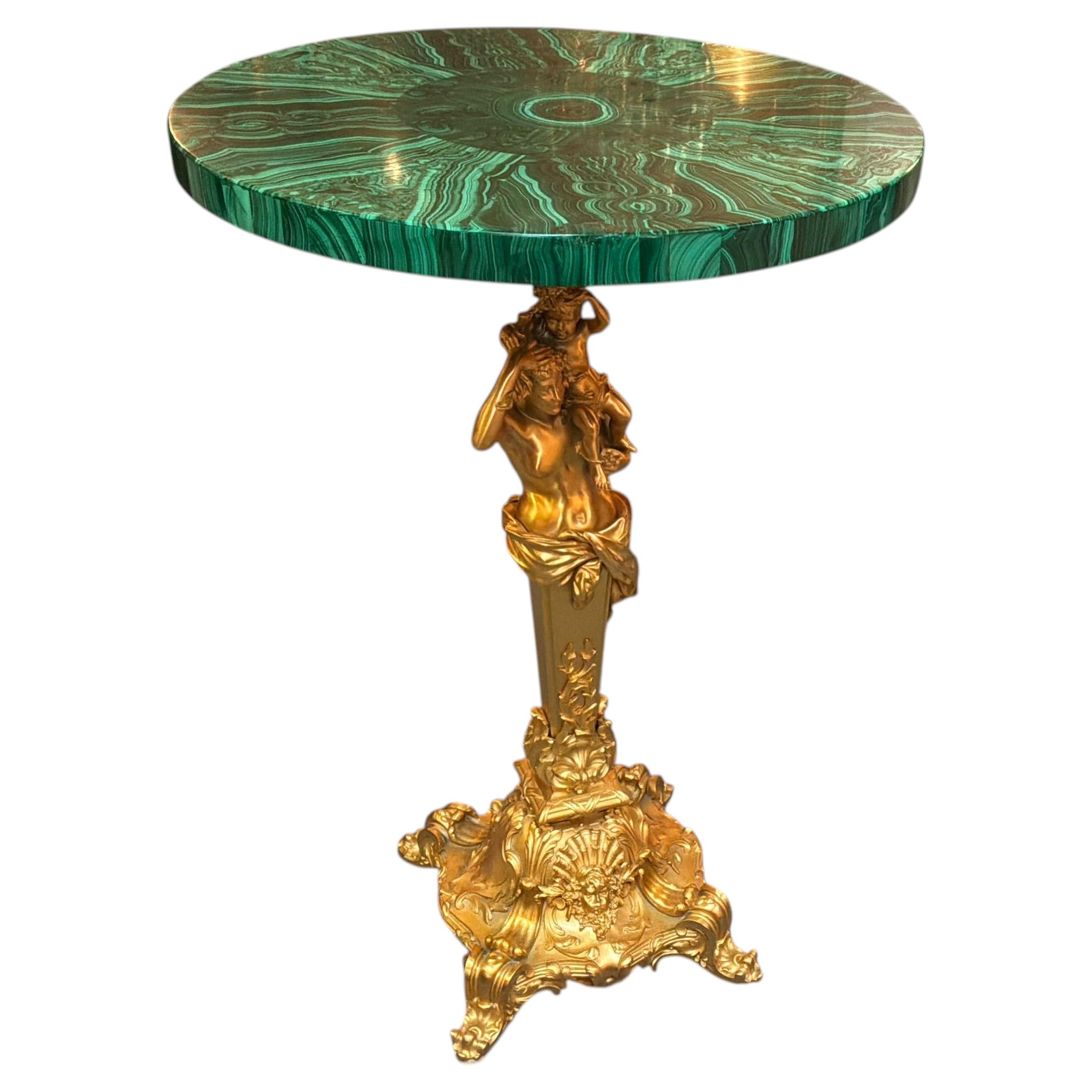 Malachite and gilt figural bronze table side table