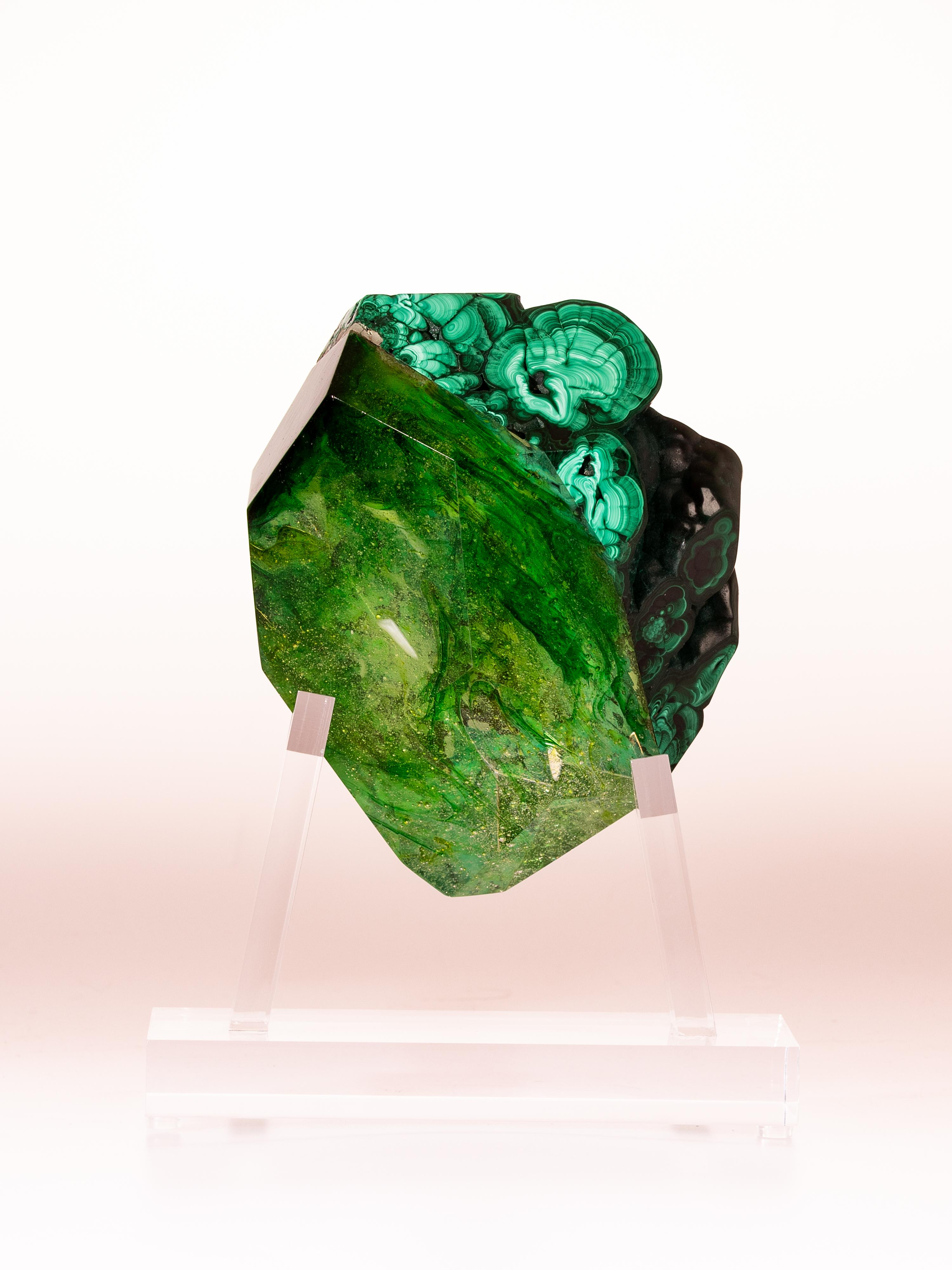 Mexican Malachite and Glass Sculpture