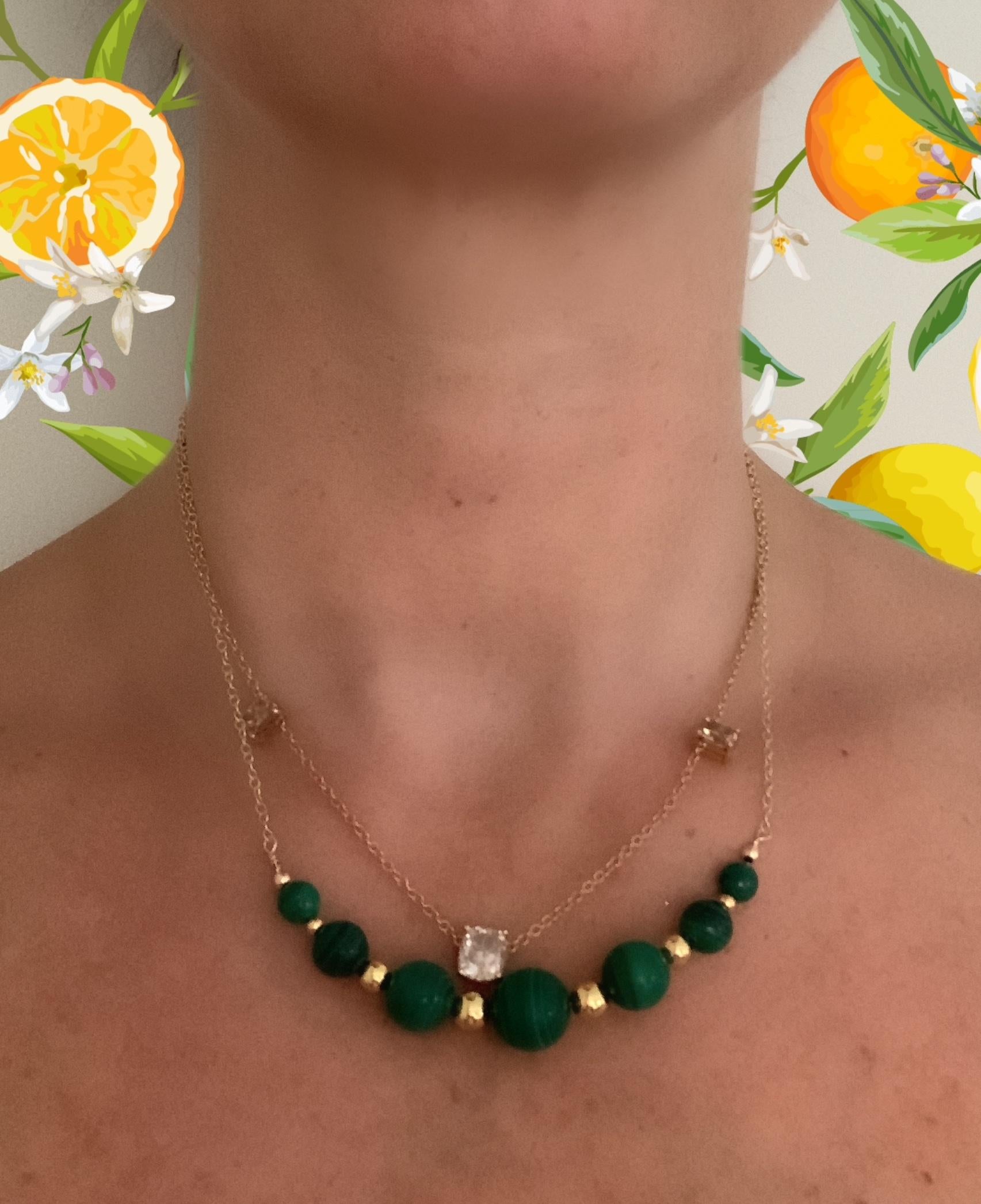 Malachite and Gold Bead Graduated Sweetie Necklace in Yellow Gold In New Condition For Sale In London, GB