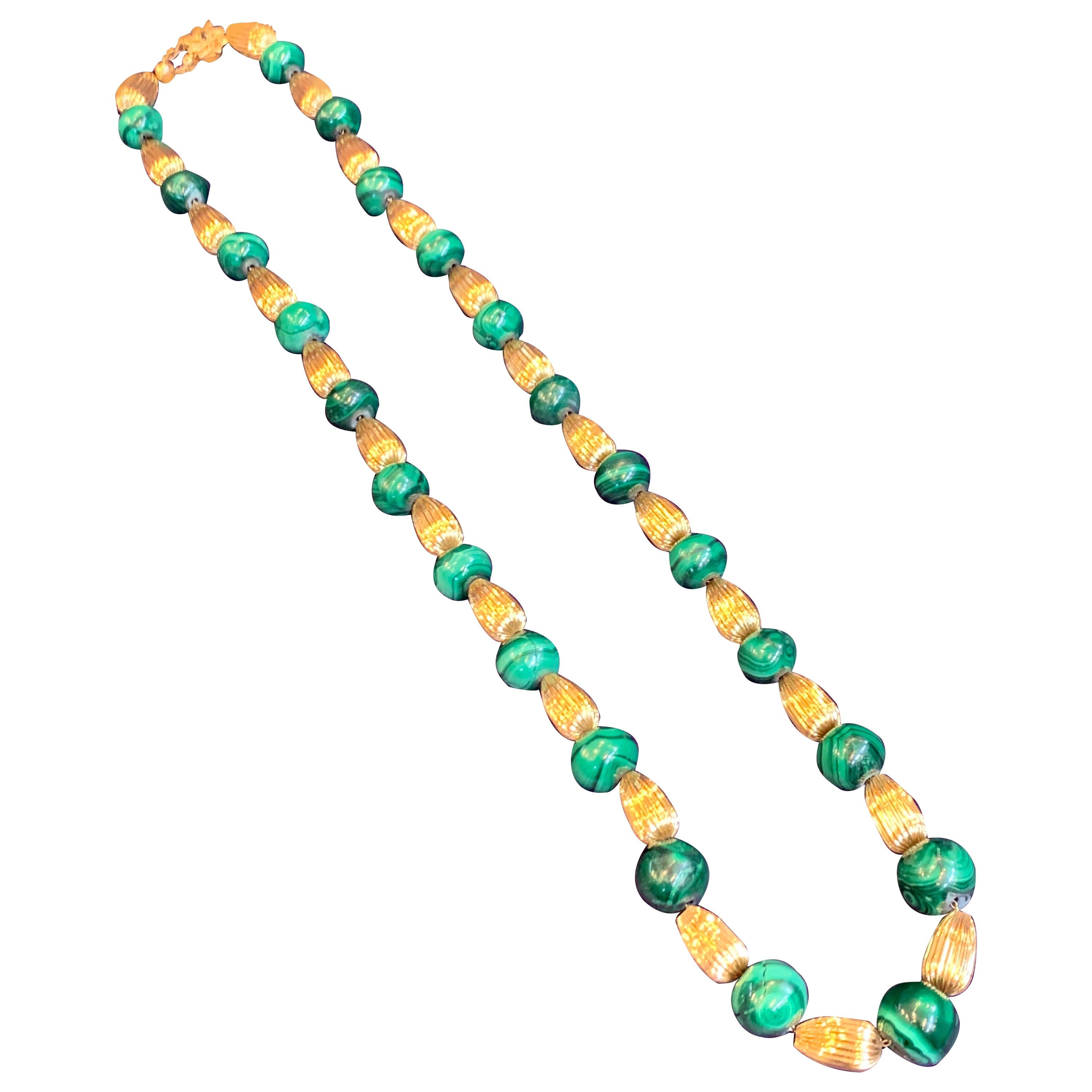 Malachite and Gold Bead Necklace