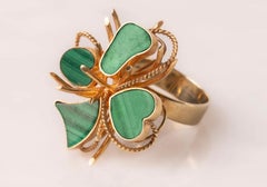 Malachite and Gold Clover Ring