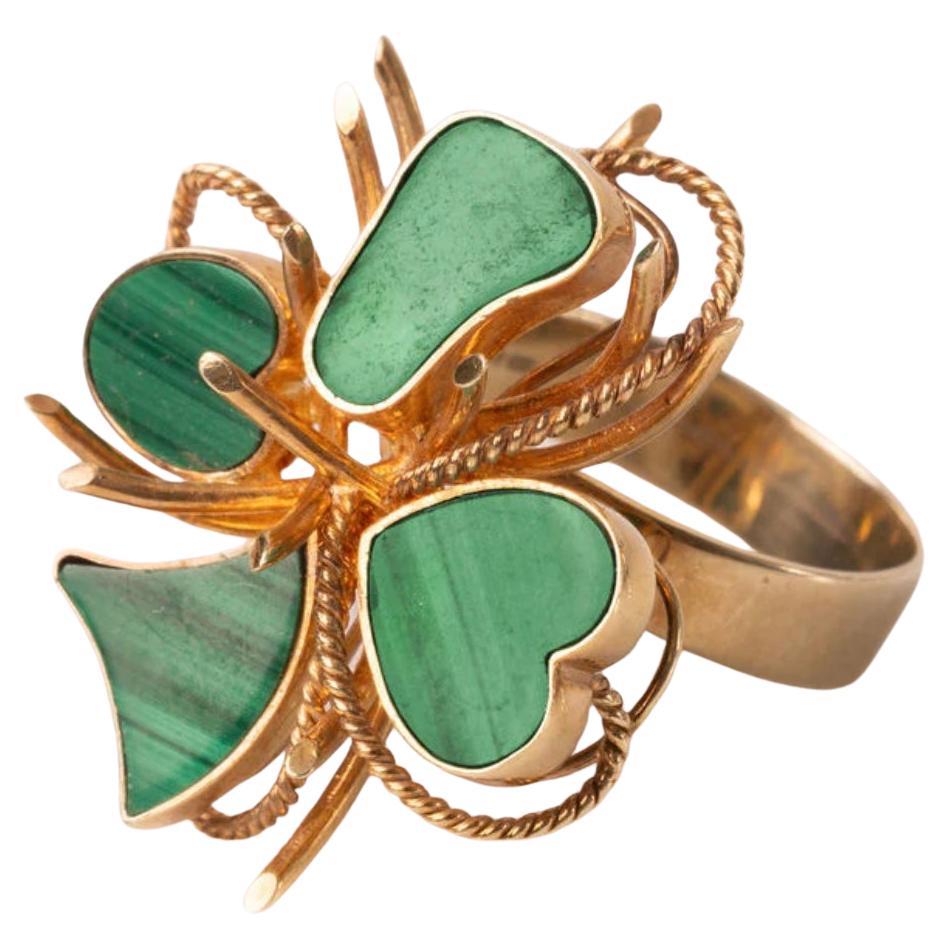 Anello Trifoglio in malachite e oro