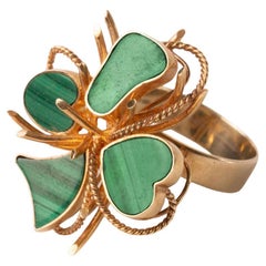 Malachite and Gold Clover Ring