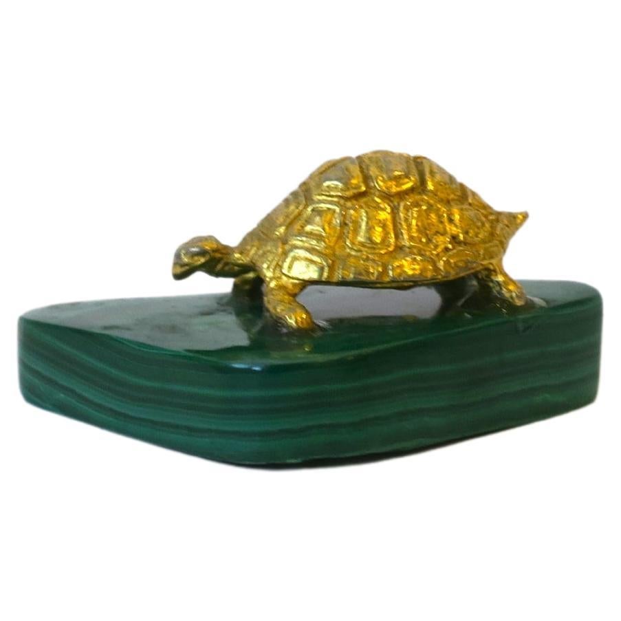 European Malachite and Gold Gilt Bronze Turtle Animal Sculpture Decorative Object