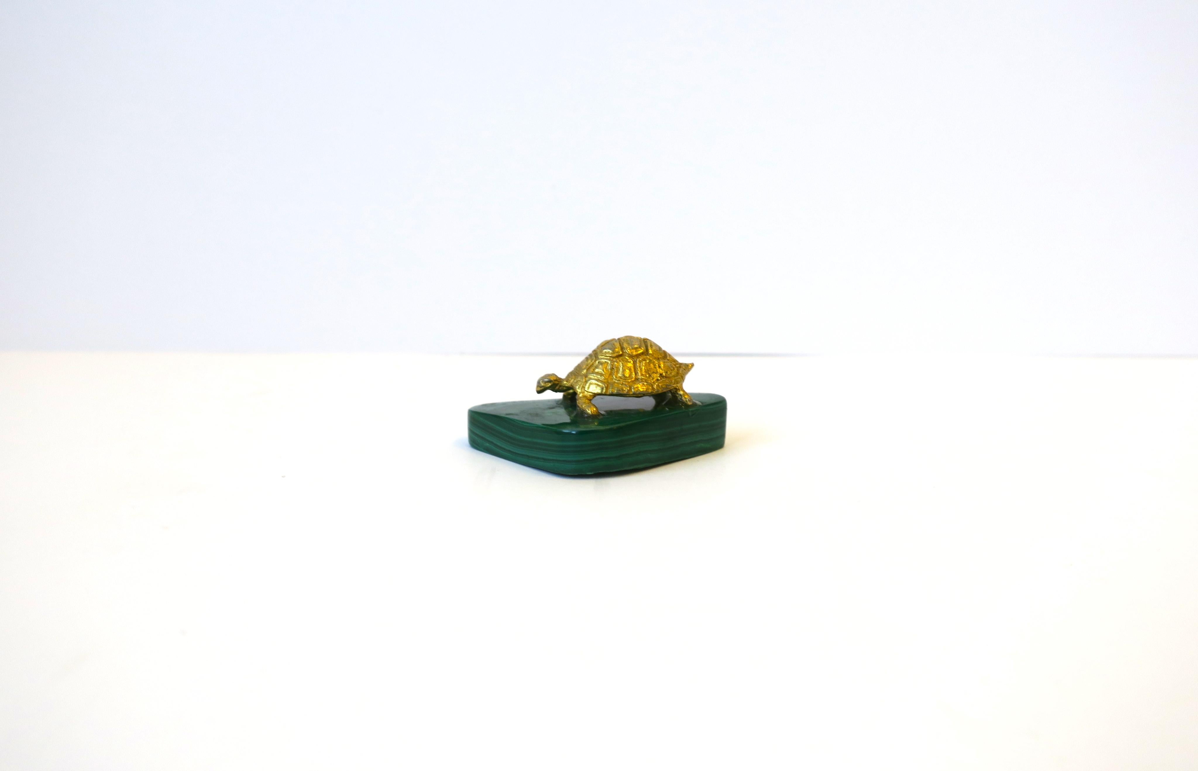 Malachite and Gold Gilt Bronze Turtle Animal Sculpture Decorative Object In Good Condition In New York, NY