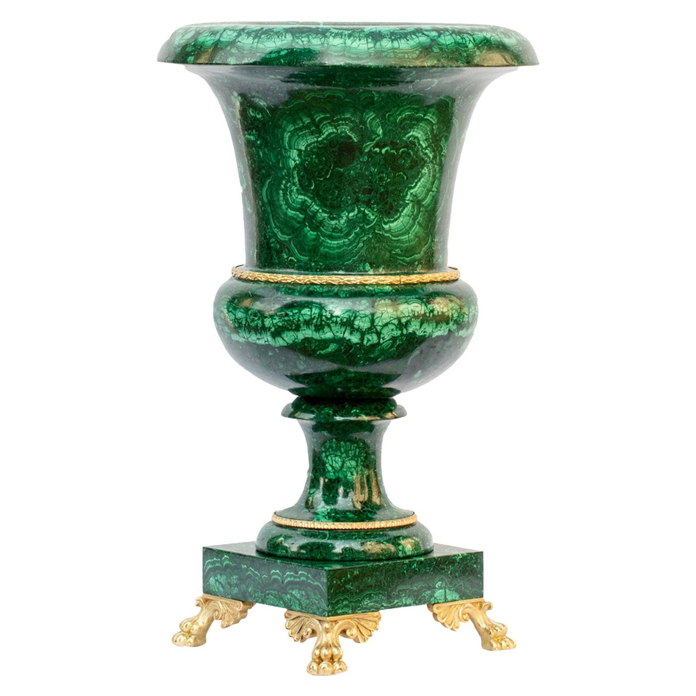 Malachite and Gold Vase For Sale