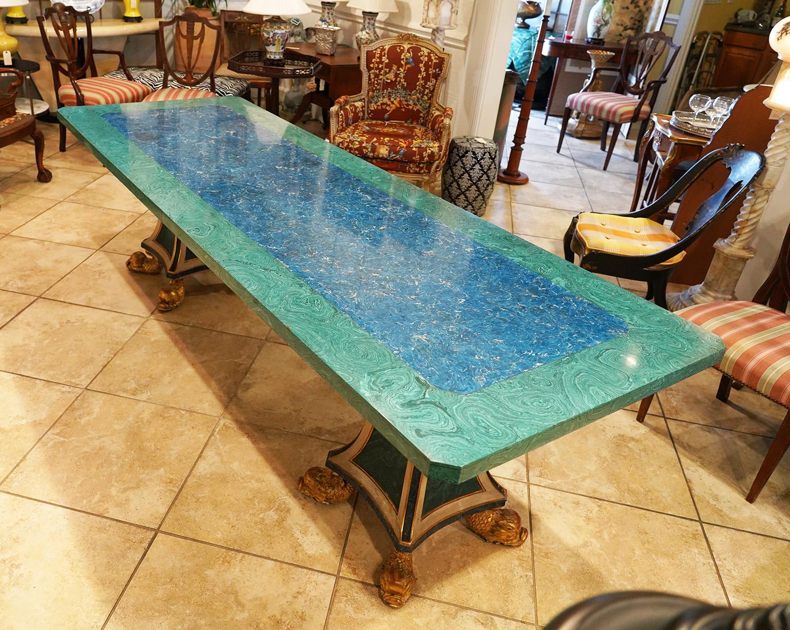 Malachite and Lapis Lazuli Dining Table on Twin Carved Baroque Style Pedestals 8