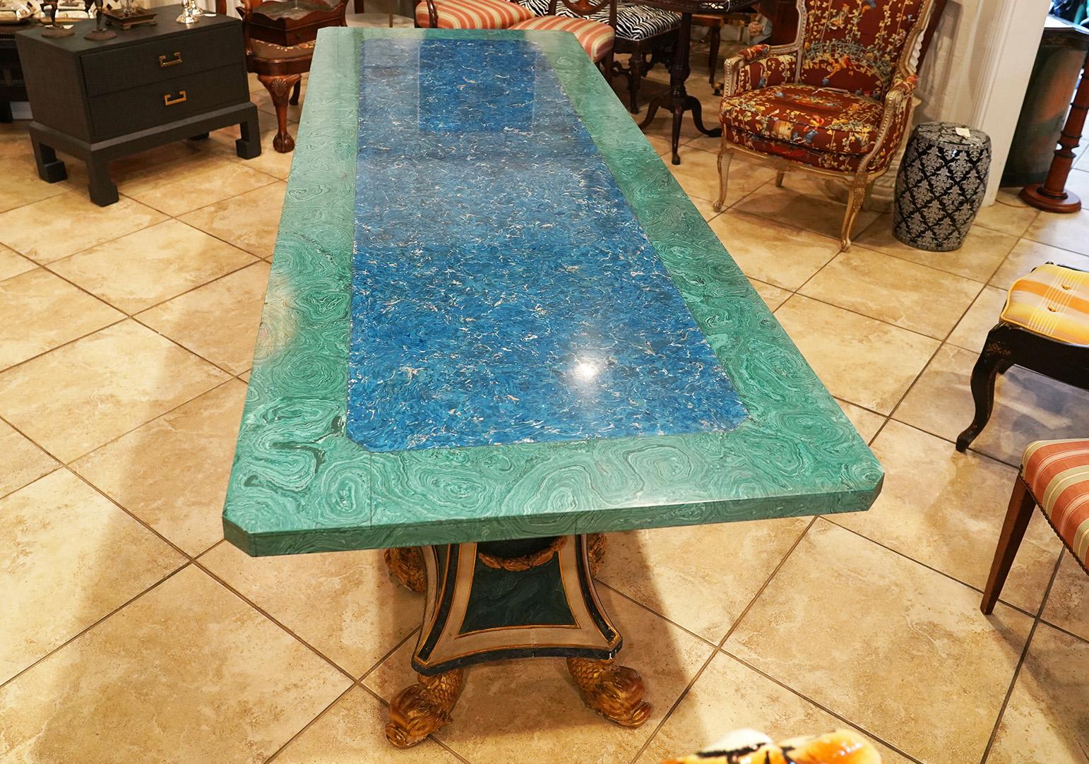 Malachite and Lapis Lazuli Dining Table on Twin Carved Baroque Style Pedestals 9