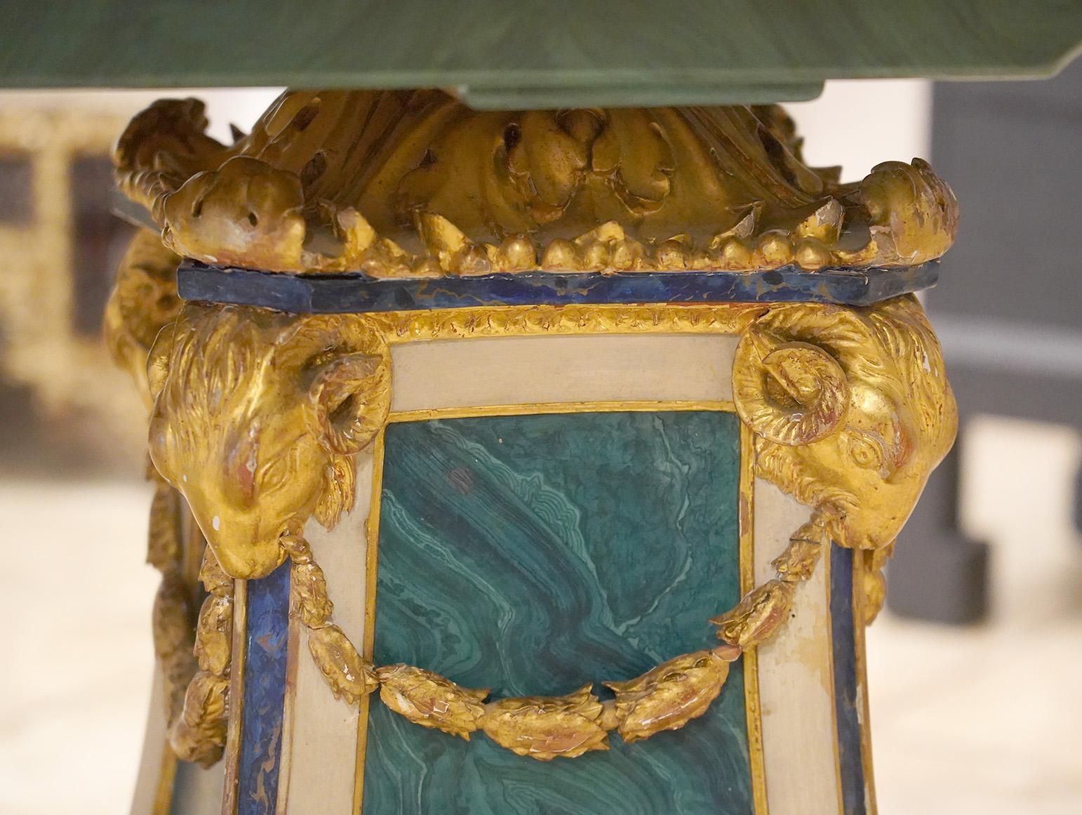 Hand-Carved Malachite and Lapis Lazuli Dining Table on Twin Carved Baroque Style Pedestals