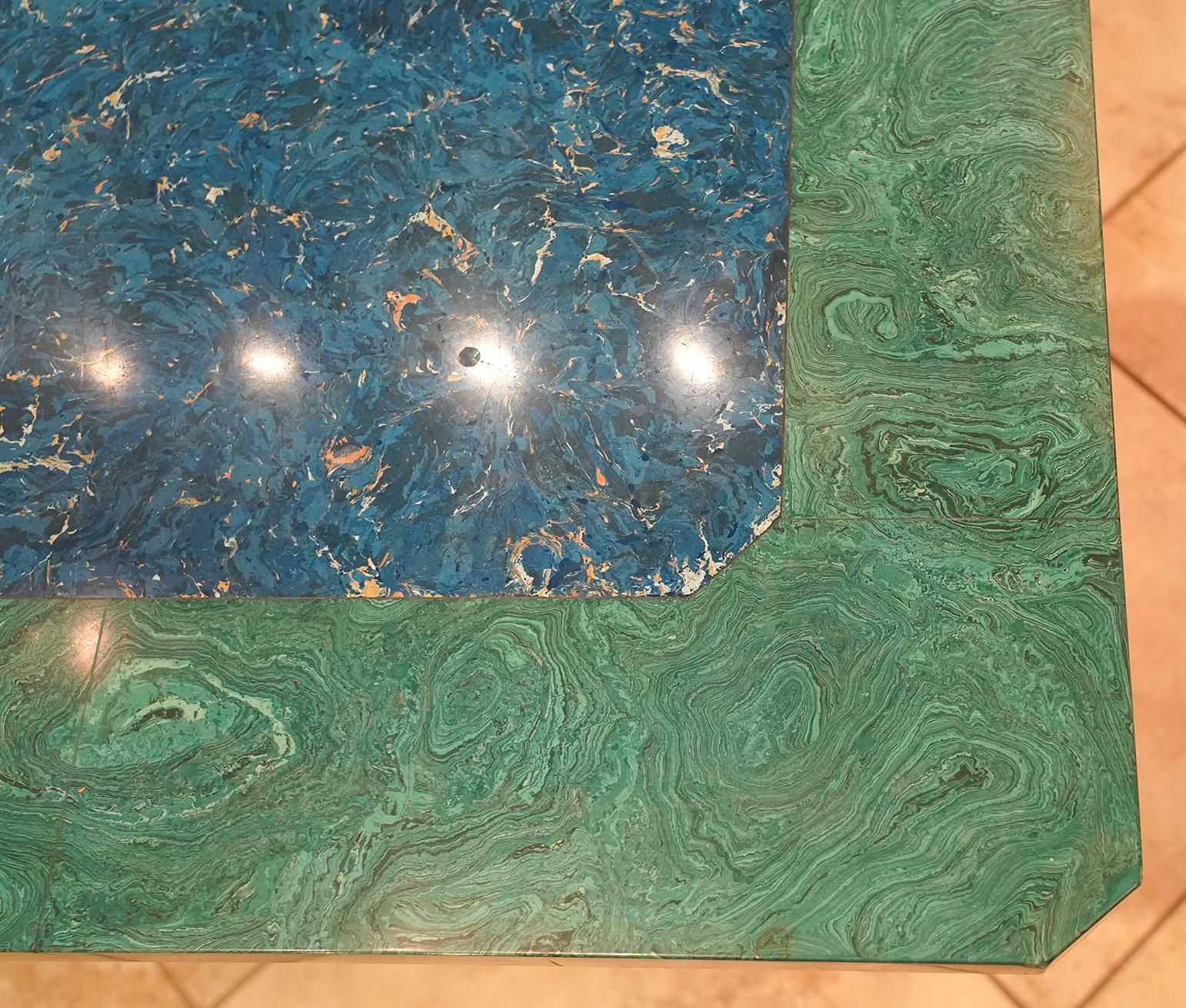 Paint Malachite and Lapis Lazuli Dining Table on Twin Carved Baroque Style Pedestals