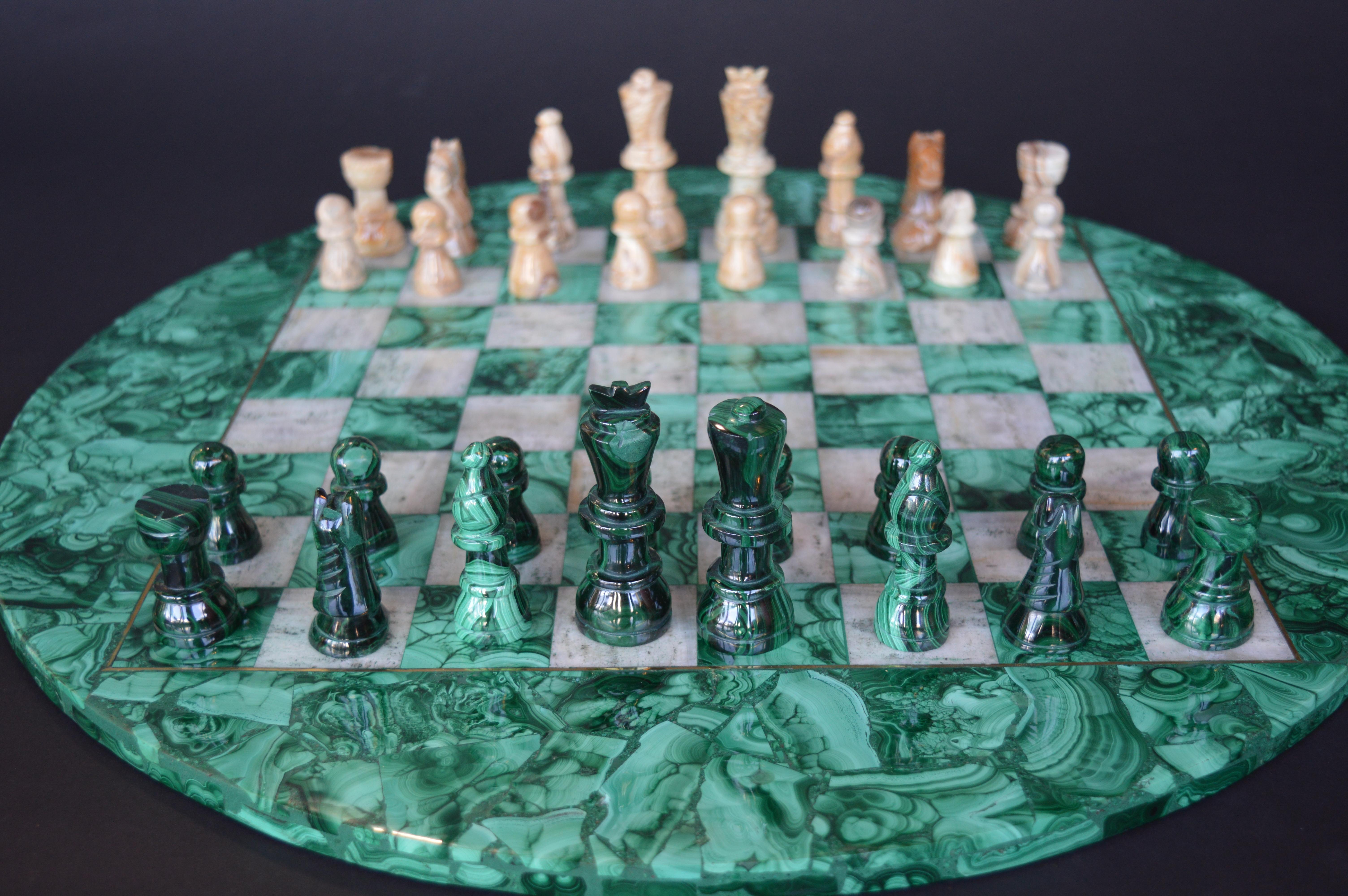 Congolese Malachite and Marble Chess Set