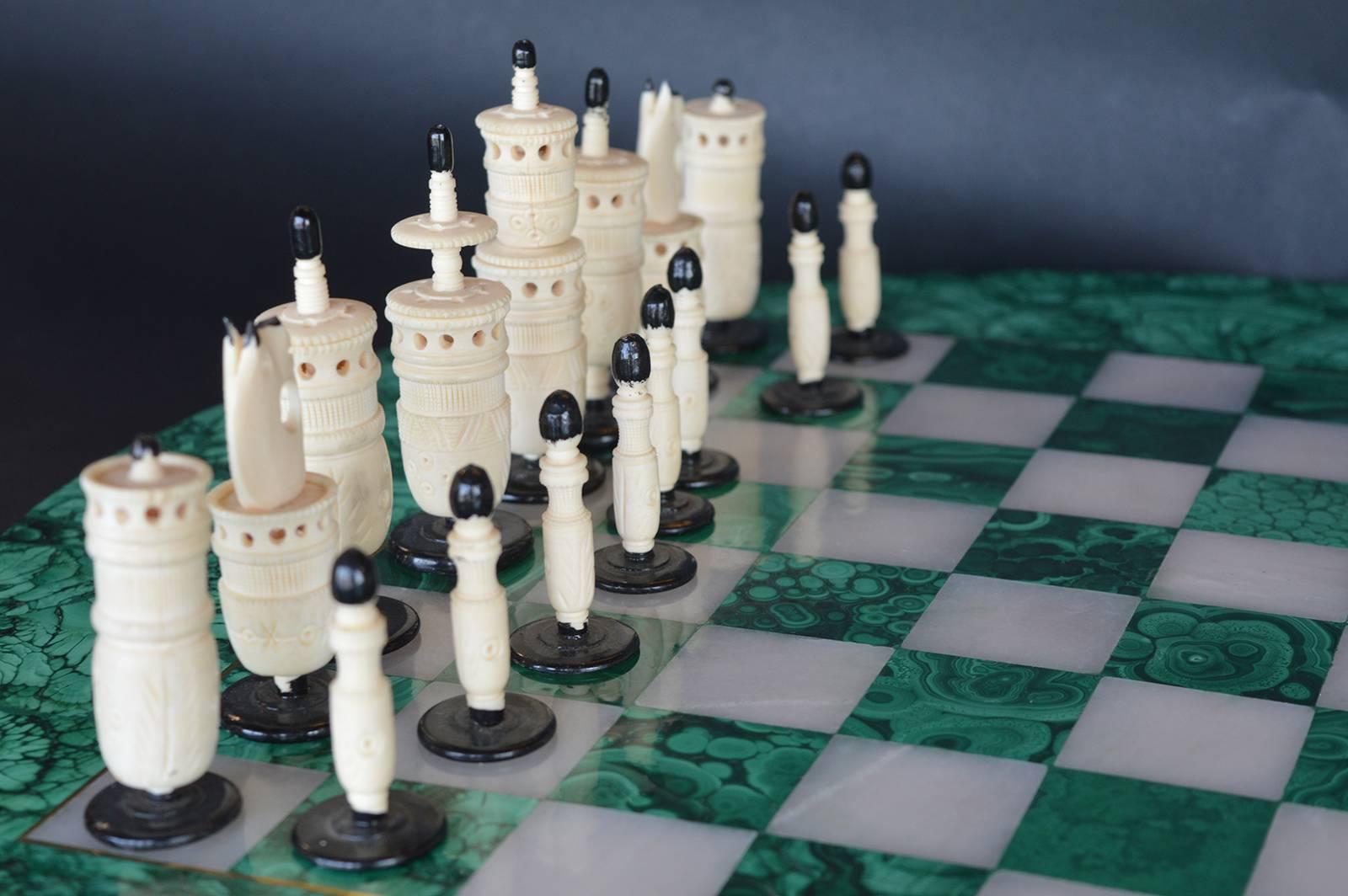 Italian Malachite and Marble Chess Set
