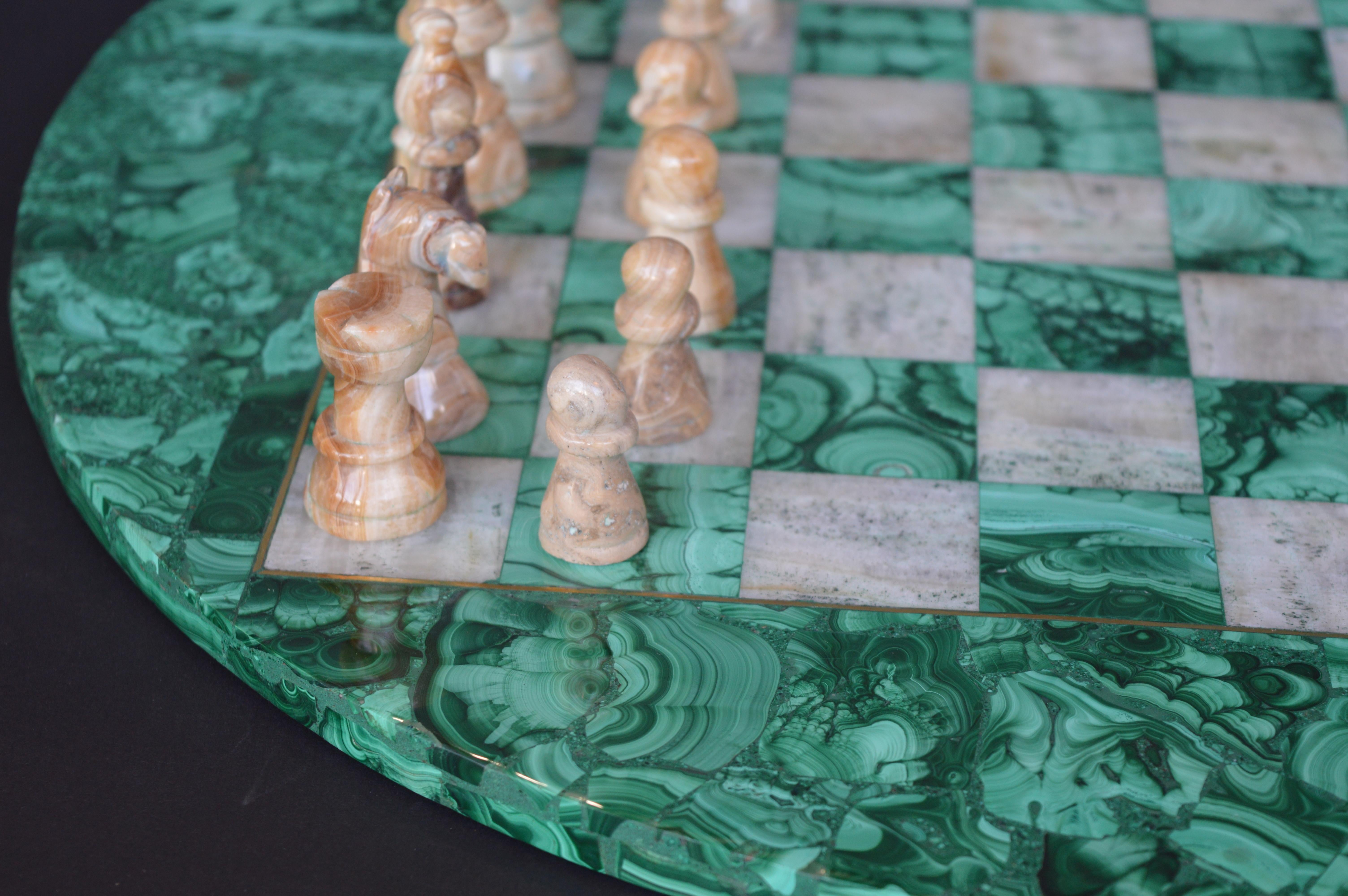 Malachite and Marble Chess Set In Excellent Condition In Los Angeles, CA