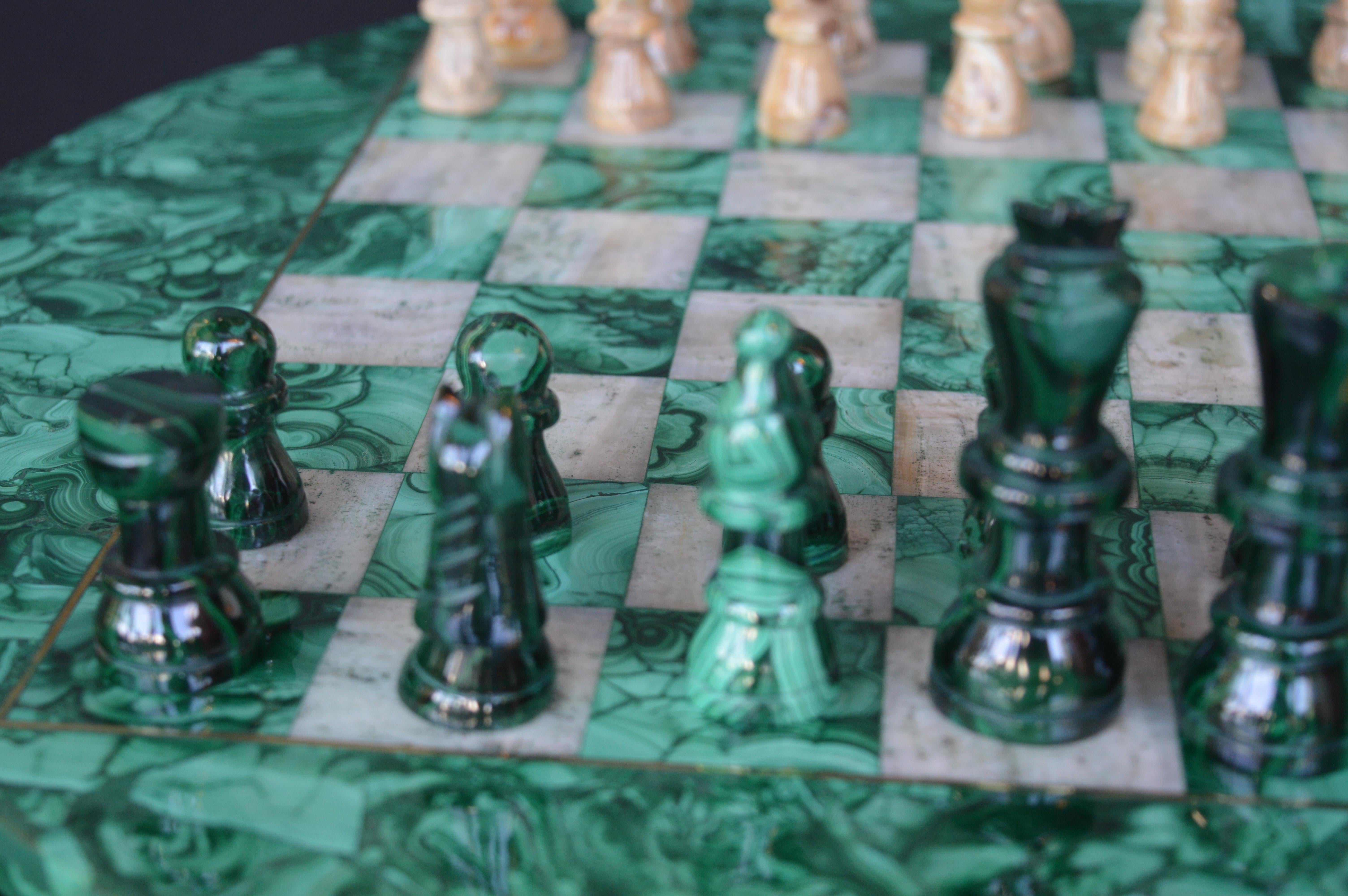 20th Century Malachite and Marble Chess Set