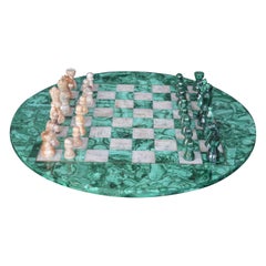Jeu d'échecs en malachite et marbre