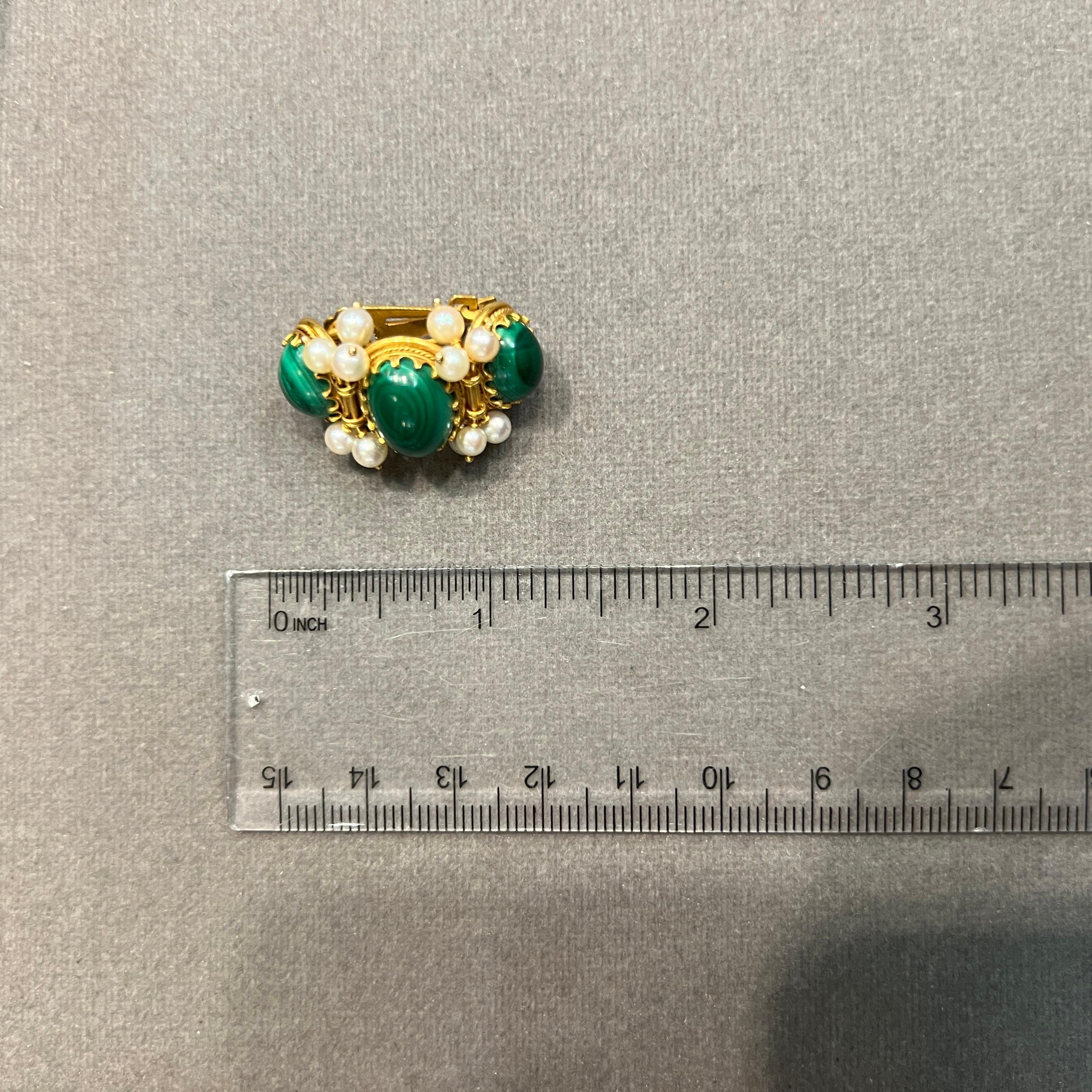 Malachite and Pearl Earrings In Excellent Condition For Sale In New York, NY