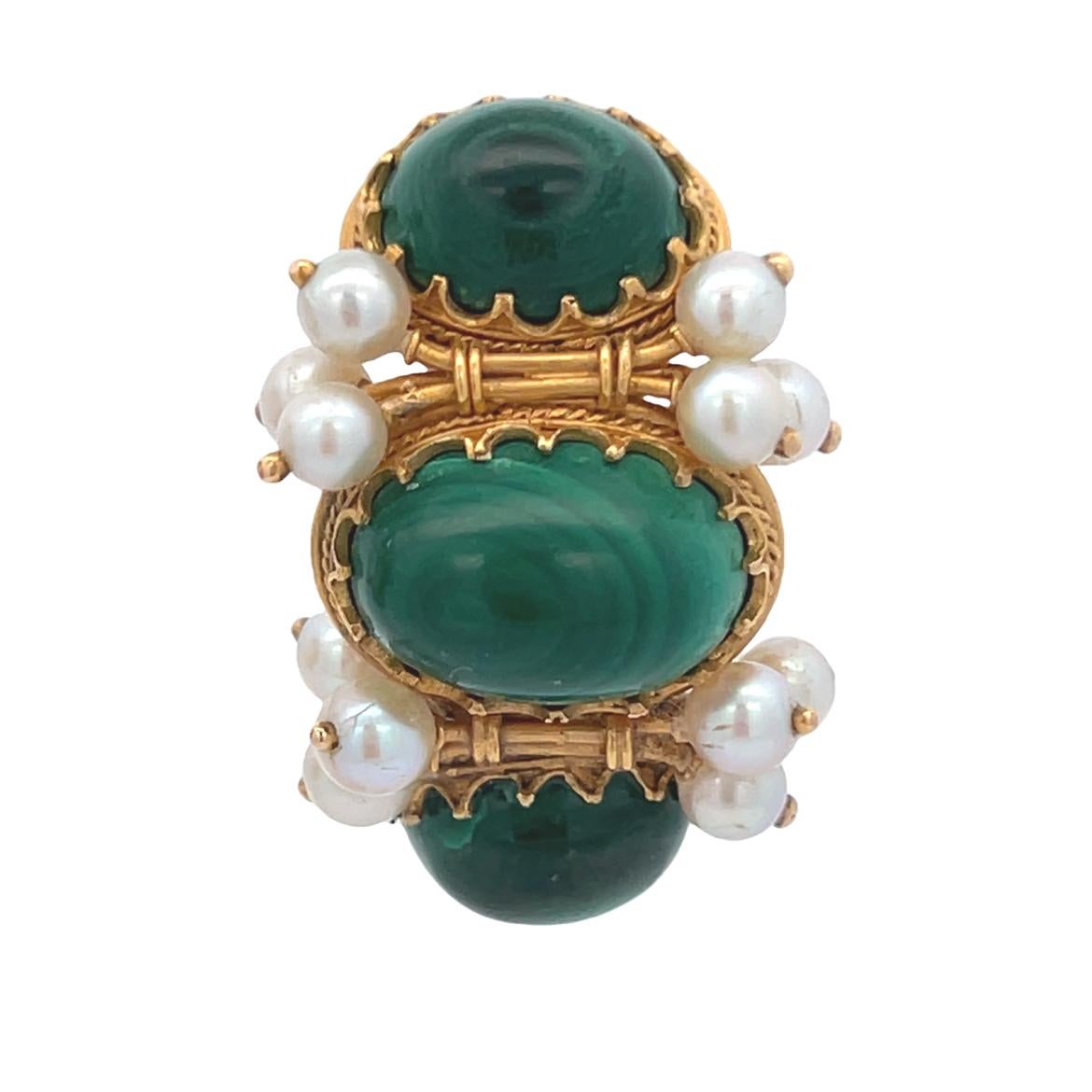 Women's Malachite and Pearl Earrings For Sale