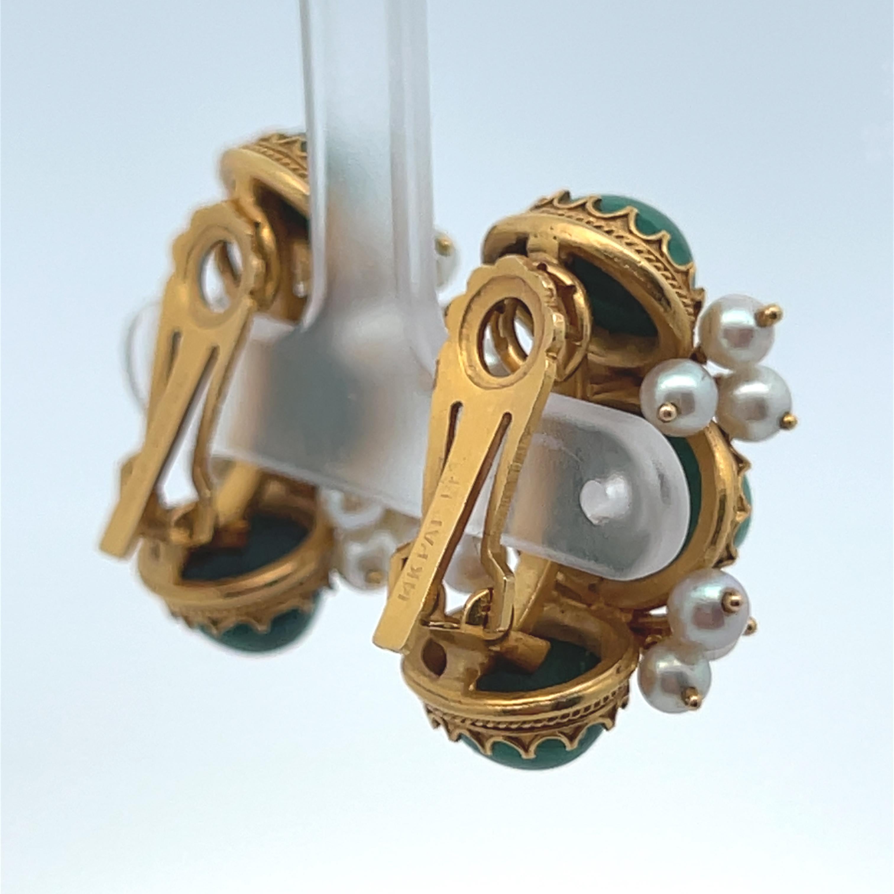 Malachite and Pearl Earrings For Sale 3