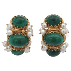 Antique Malachite and Pearl Earrings