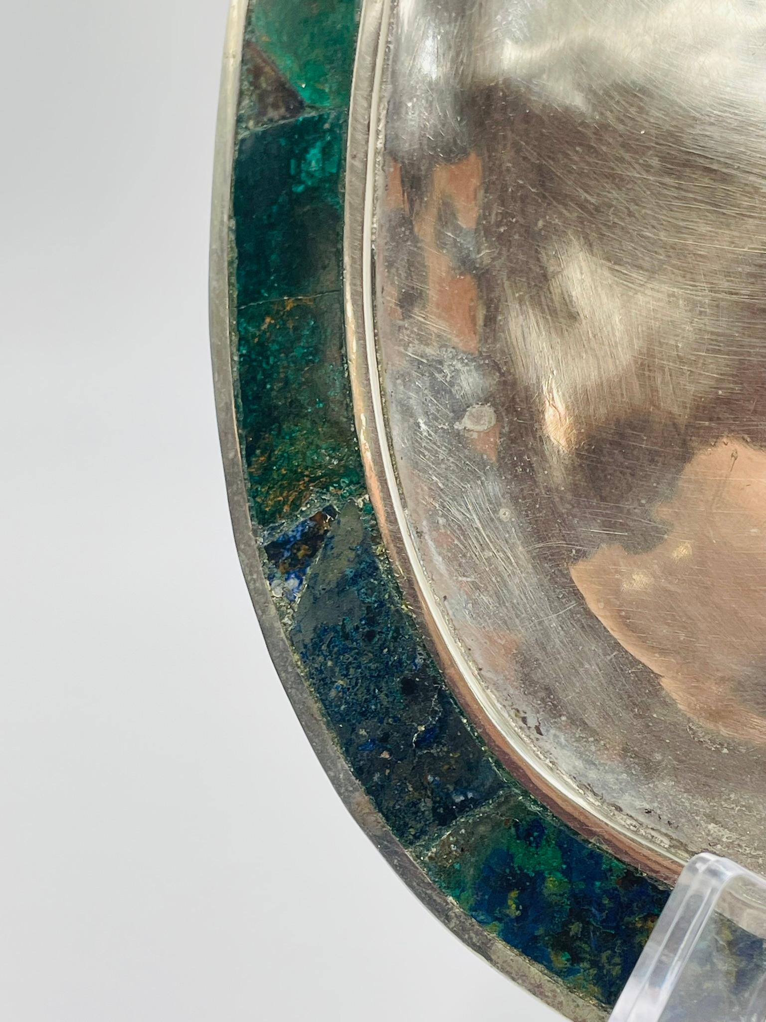 Vassoio in malachite e placca d'argento, Messico, anni '50, nello stile di Los Castillo in vendita 3