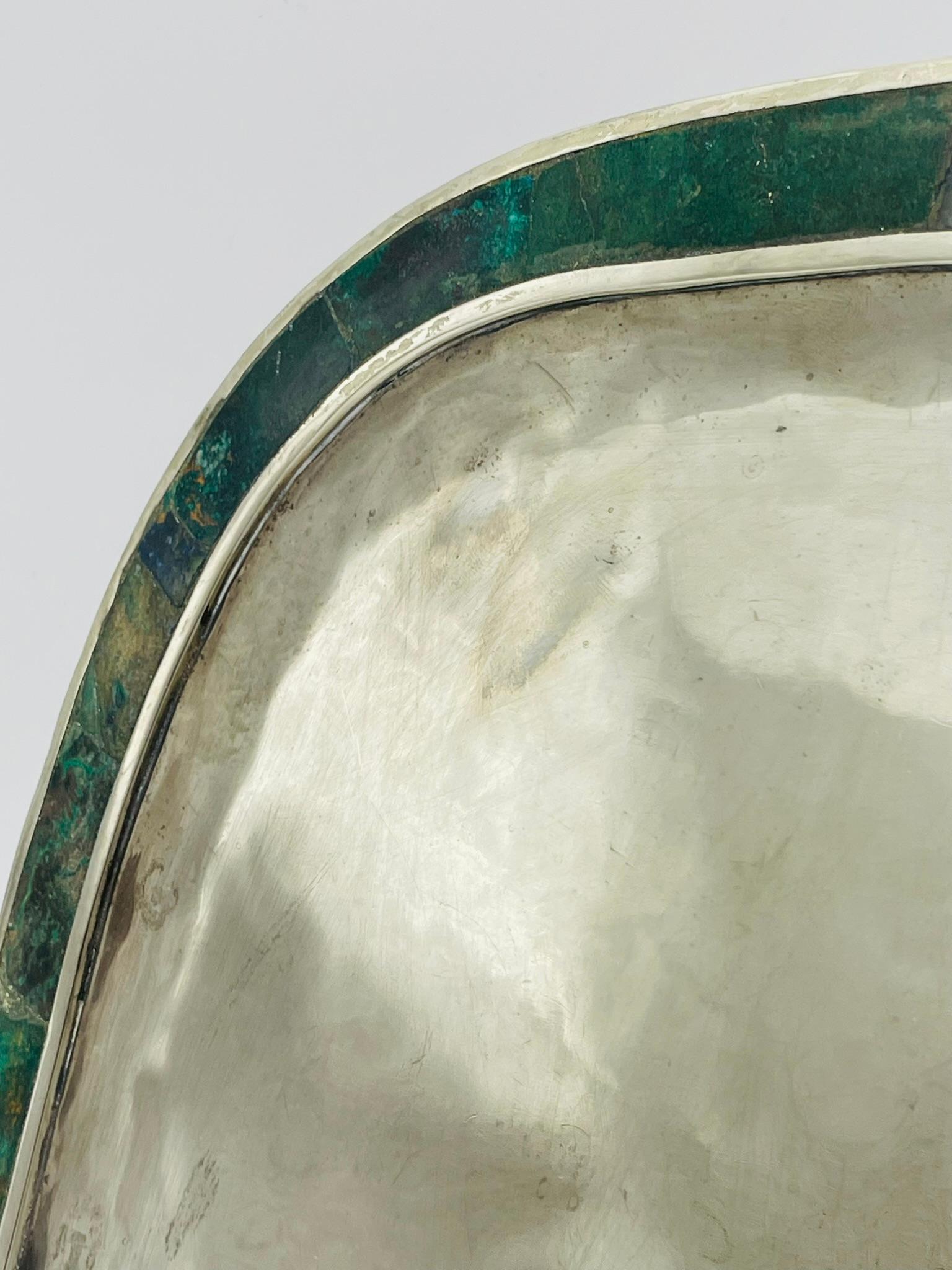 Vassoio in malachite e placca d'argento, Messico, anni '50, nello stile di Los Castillo in vendita 4