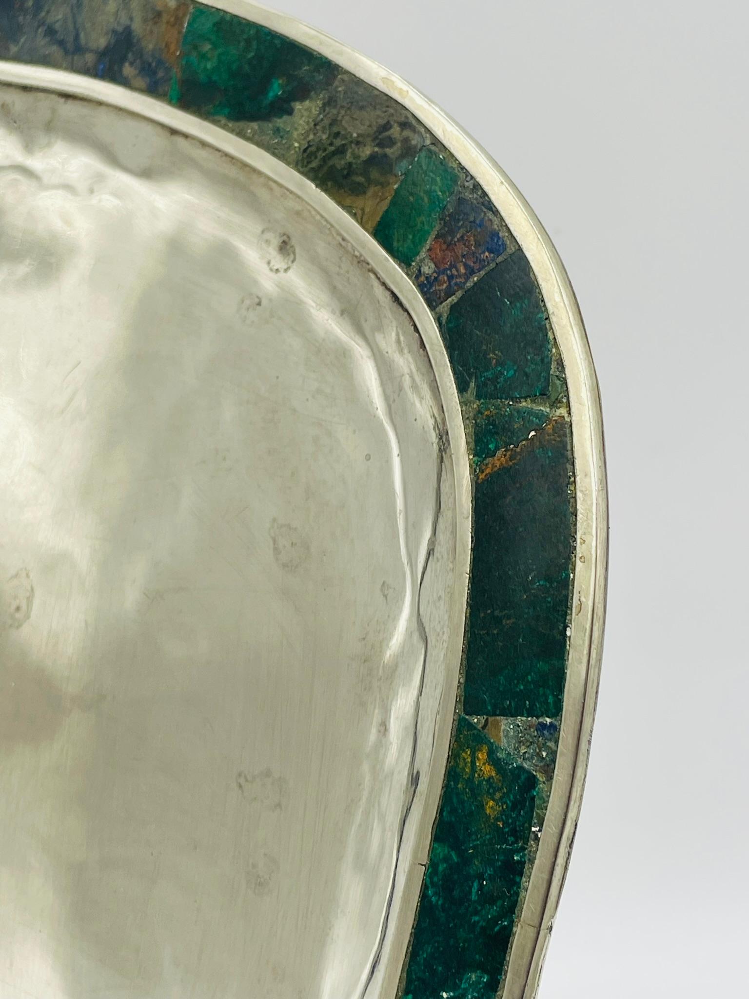 Vassoio in malachite e placca d'argento, Messico, anni '50, nello stile di Los Castillo in vendita 5