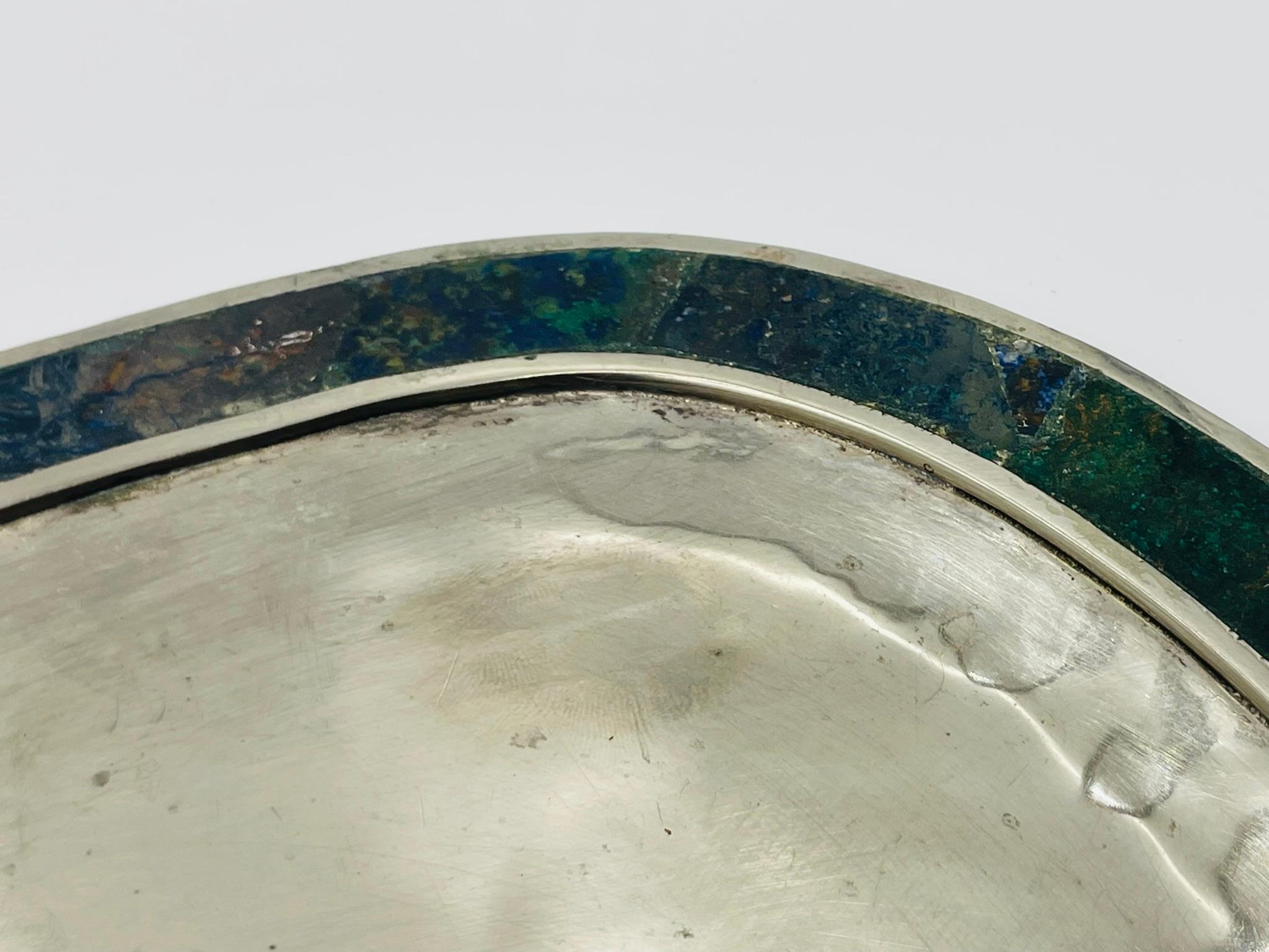 Vassoio in malachite e placca d'argento, Messico, anni '50, nello stile di Los Castillo in vendita 6