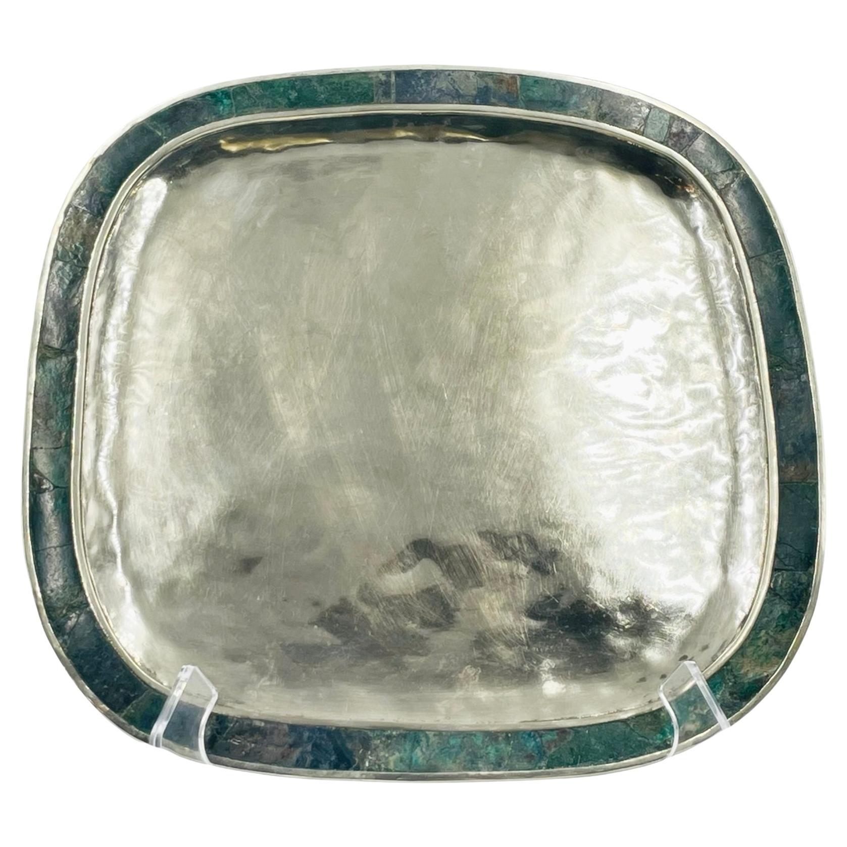 Vassoio in malachite e placca d
argento, Messico, anni 
50, nello stile di Los Castillo