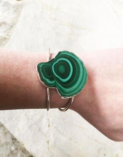 Malachite and Sterling Silver Bezel Set Statement Cuff Bracelet