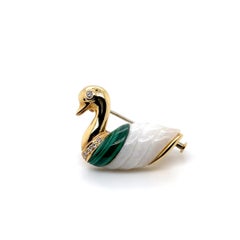 Malachite and White Jade Duck Pin
