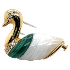 Malachite and White Jade Duck Pin