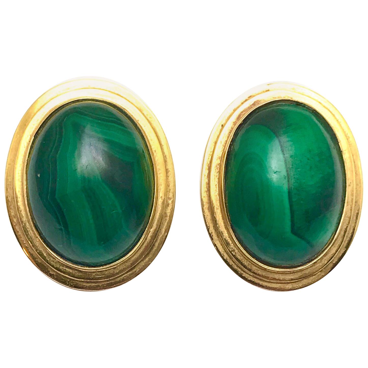 Malachite and Yellow Gold Clip Earrings