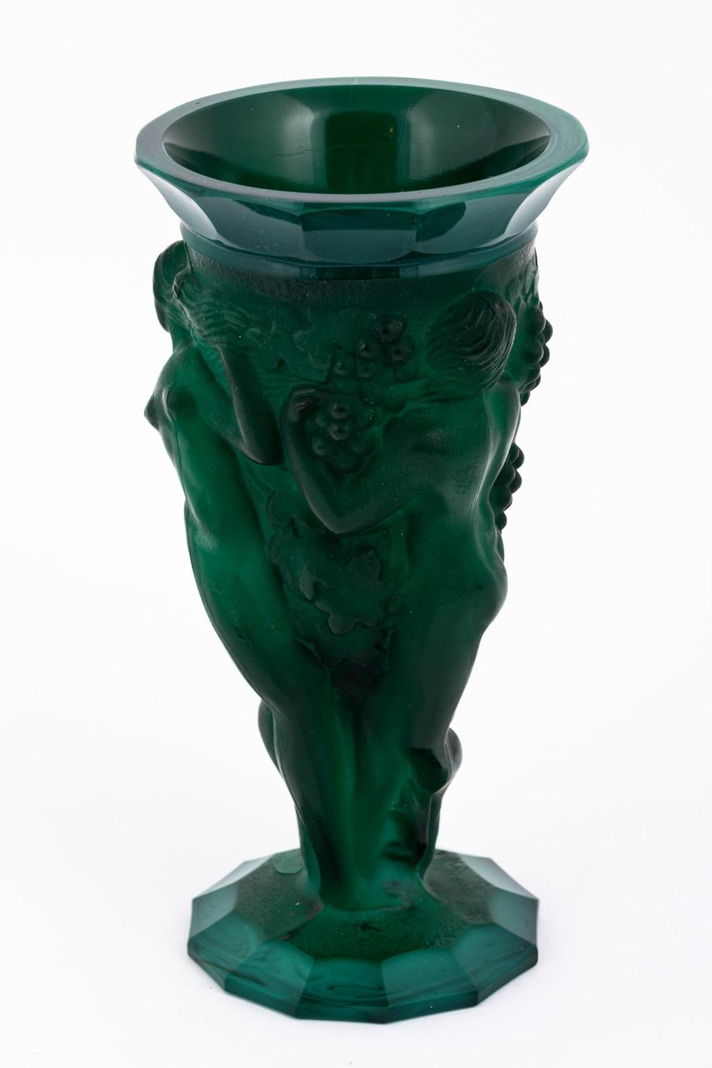 Malachite Art Deco Glass Vase In Good Condition In Stamford, CT