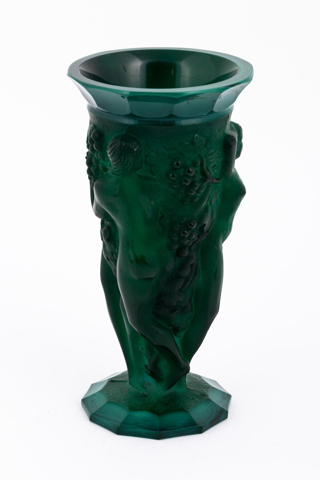 Mid-20th Century Malachite Art Deco Glass Vase