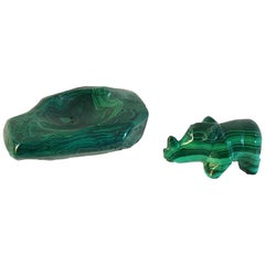 Malachite Ashtray and Rhino Figurine